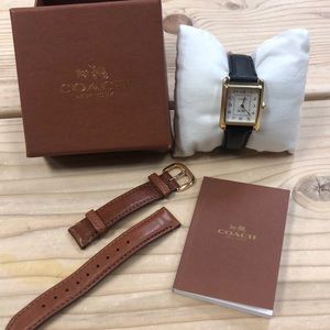 Coach Tank Watch Gold Black & Brown leather straps